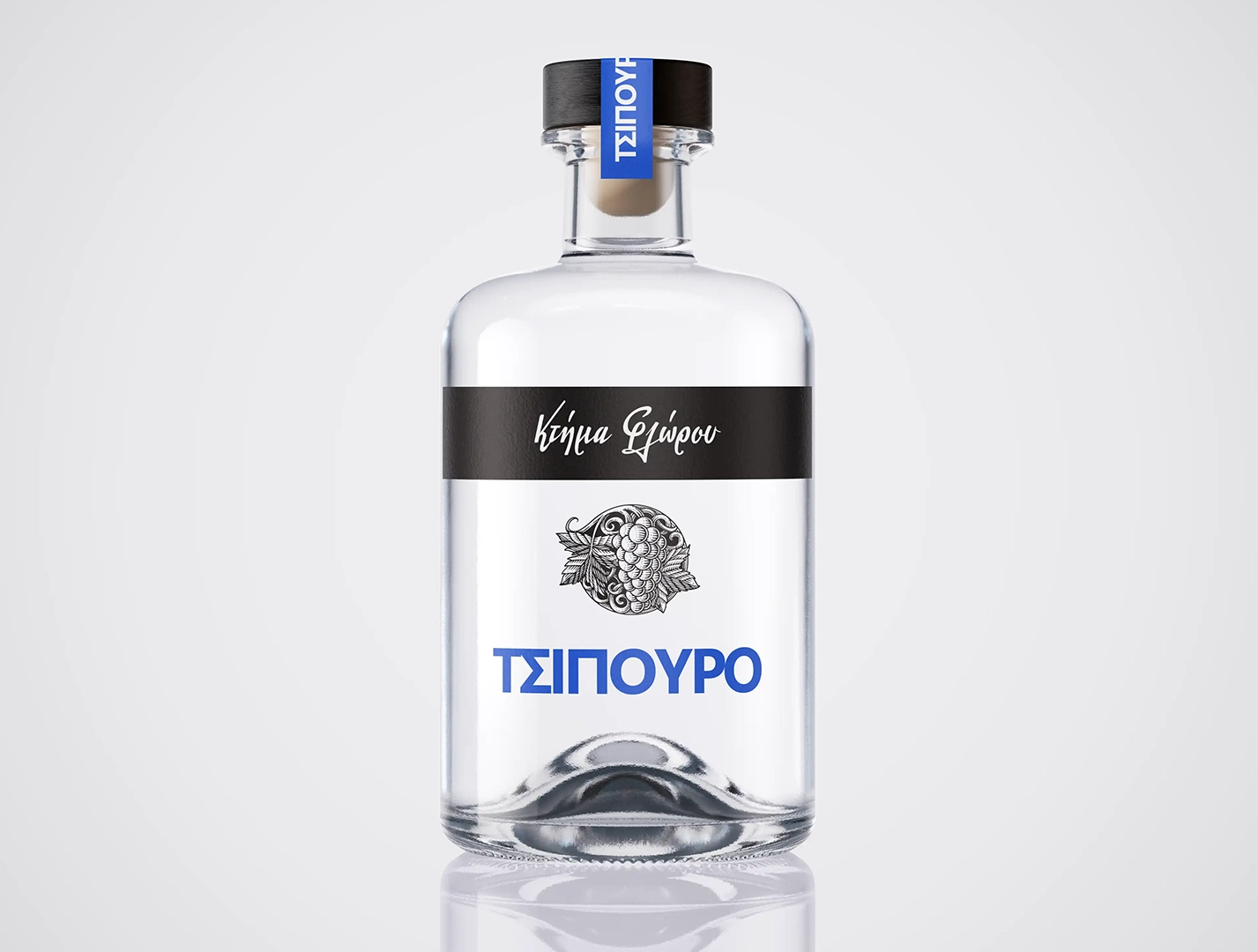 Μπουκάλι τσίπουρου με ετικέτα Κτήμα Φλώρου – σχεδιασμός συσκευασίας απο square design studio branding Κτήμα Φλώρου