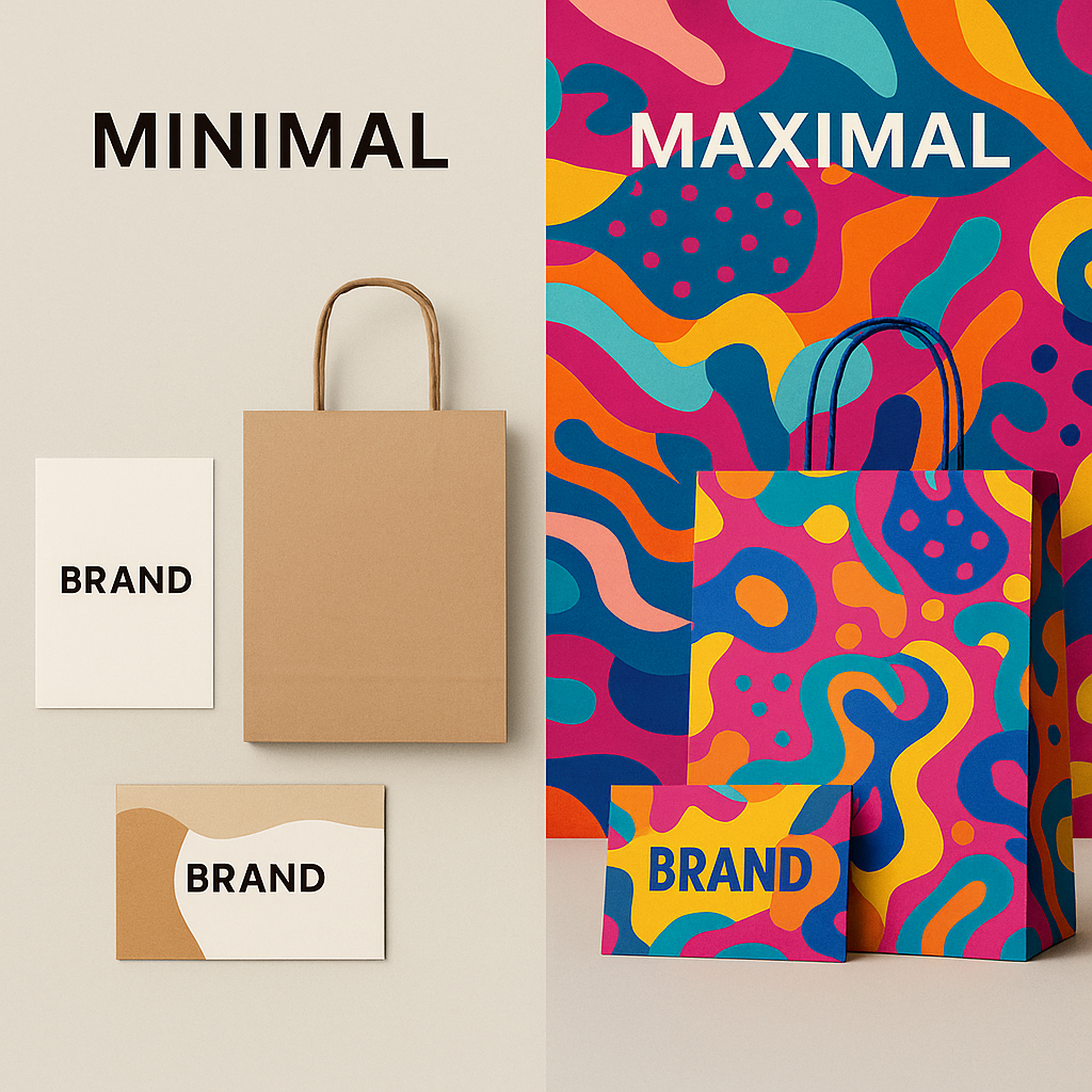 Δύο αντίθετες αισθητικές branding λιτό minimal και έντονο maximal