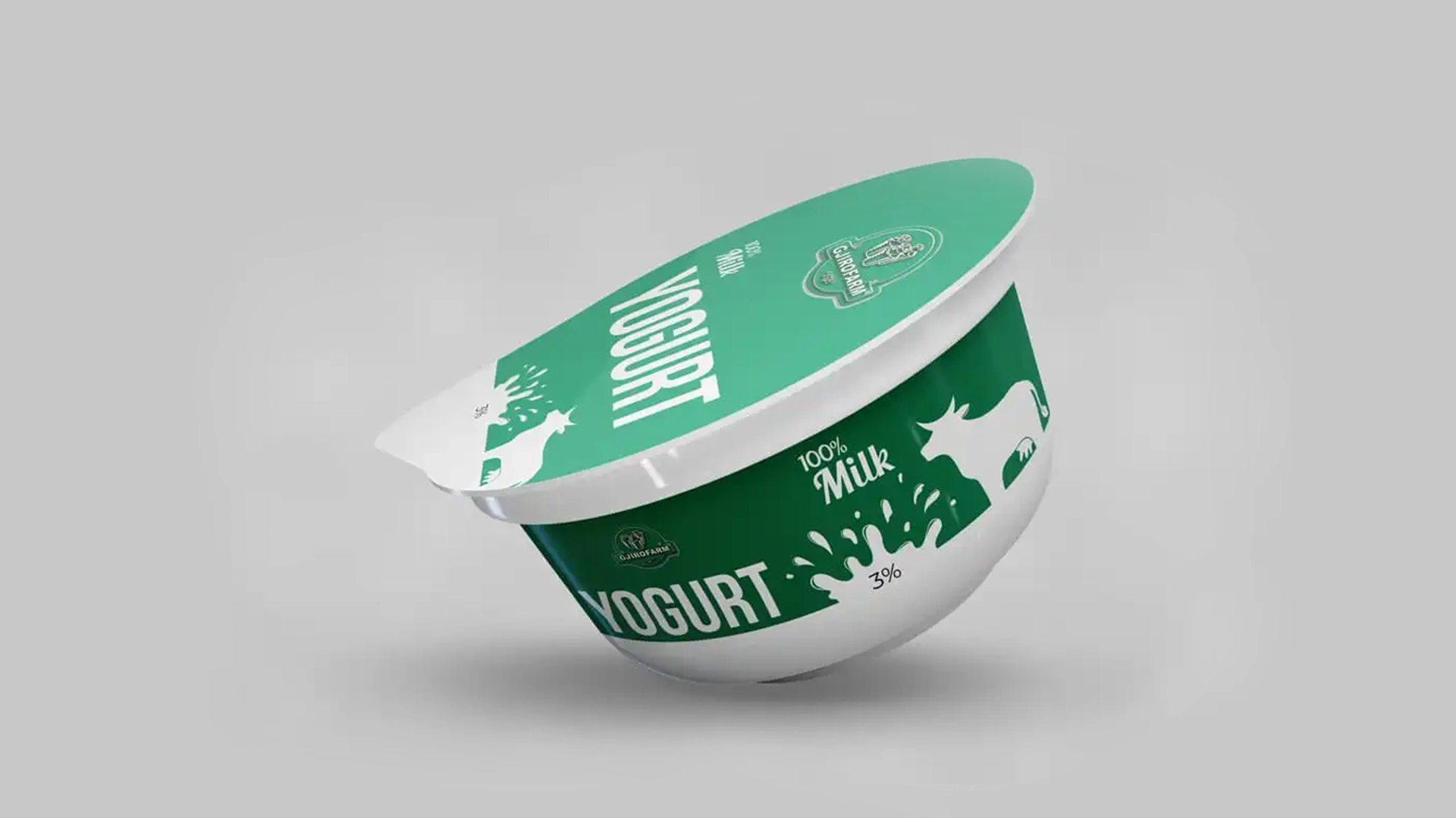 Σχεδιασμός συσκευασίας γιαούρτι 3% – packaging design με έντονη τυπογραφία και 100% Milk, από το Square Design Studio