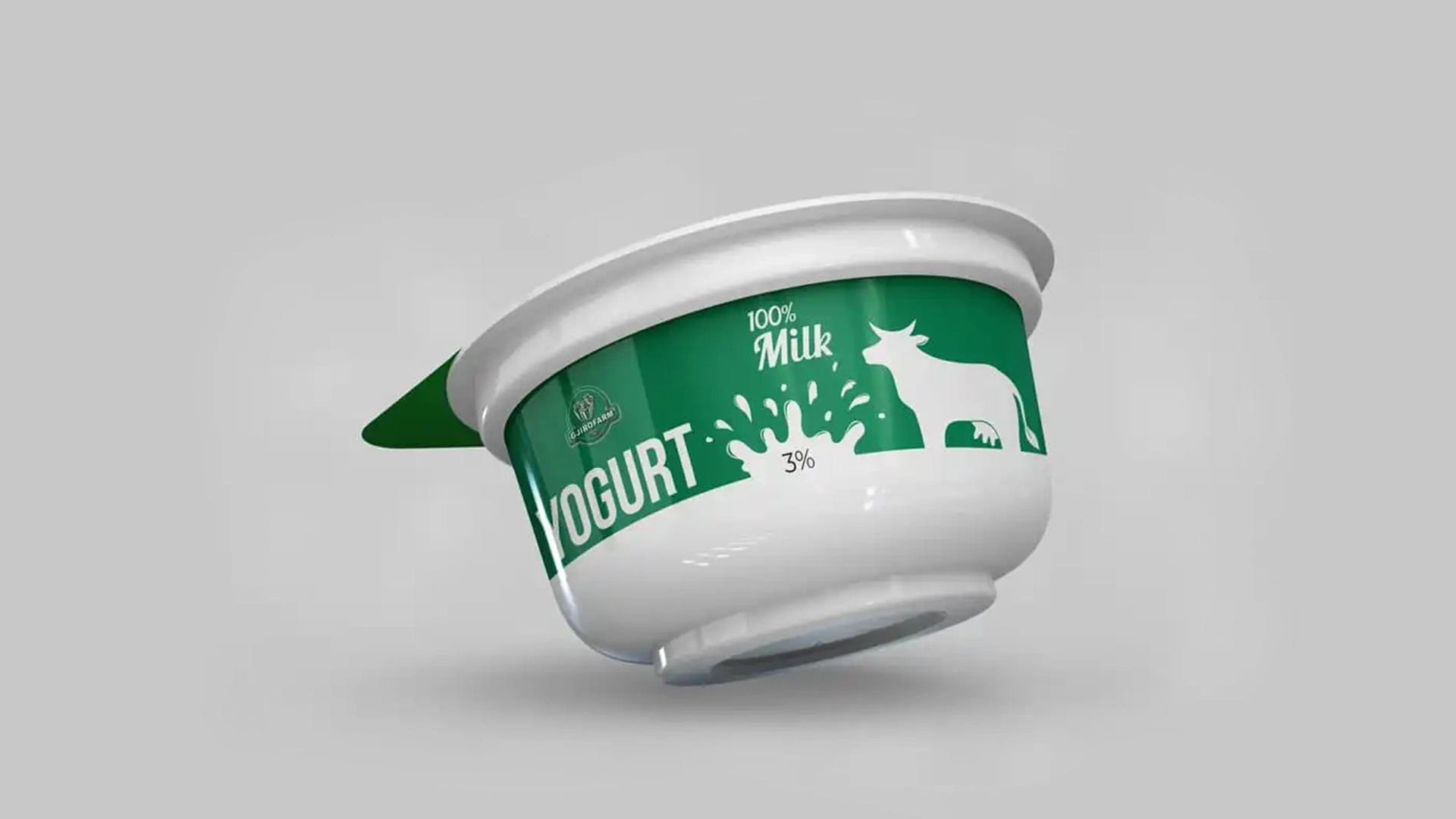 Σχεδιασμός συσκευασίας γιαούρτι 3% – packaging design με έντονη τυπογραφία και 100% Milk, από το Square Design Studio